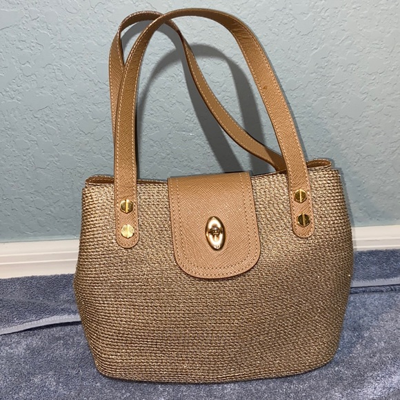 EUC Eric Javits Squishee metallic tan bag